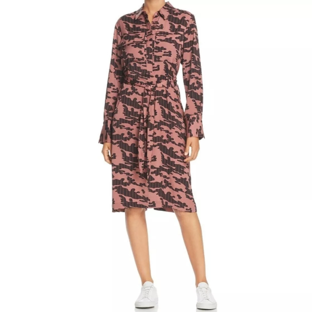 NWT Kenneth Cole Camo/Leopard Rose Brown & Black Pocket Shirt Dress Sz Xl
